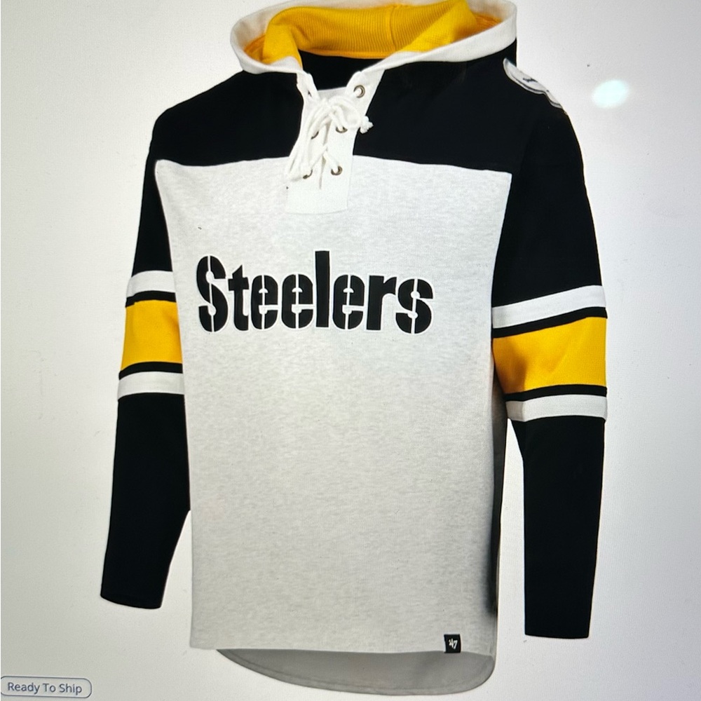 Pittsburgh Steelers ‘47 Gridiron Lace-up Pullover Hoodie.